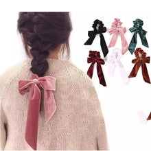 Load image into Gallery viewer, Women’s Velvet Ribbon Bow Scrunchies
